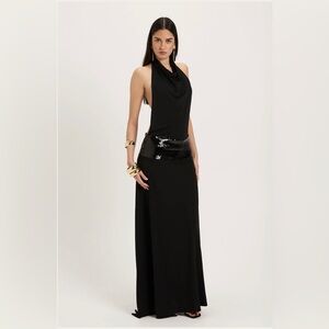 Ance Gria Adele Gown XS - Elegant Black Halter Open Back Maxi Dress